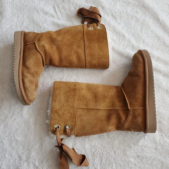 Koolaburra by Ugg Tan Suede‎ Andrah 1105791 Tall Bow Fur Lined High Boot Women 6 - Picture 2 of 8